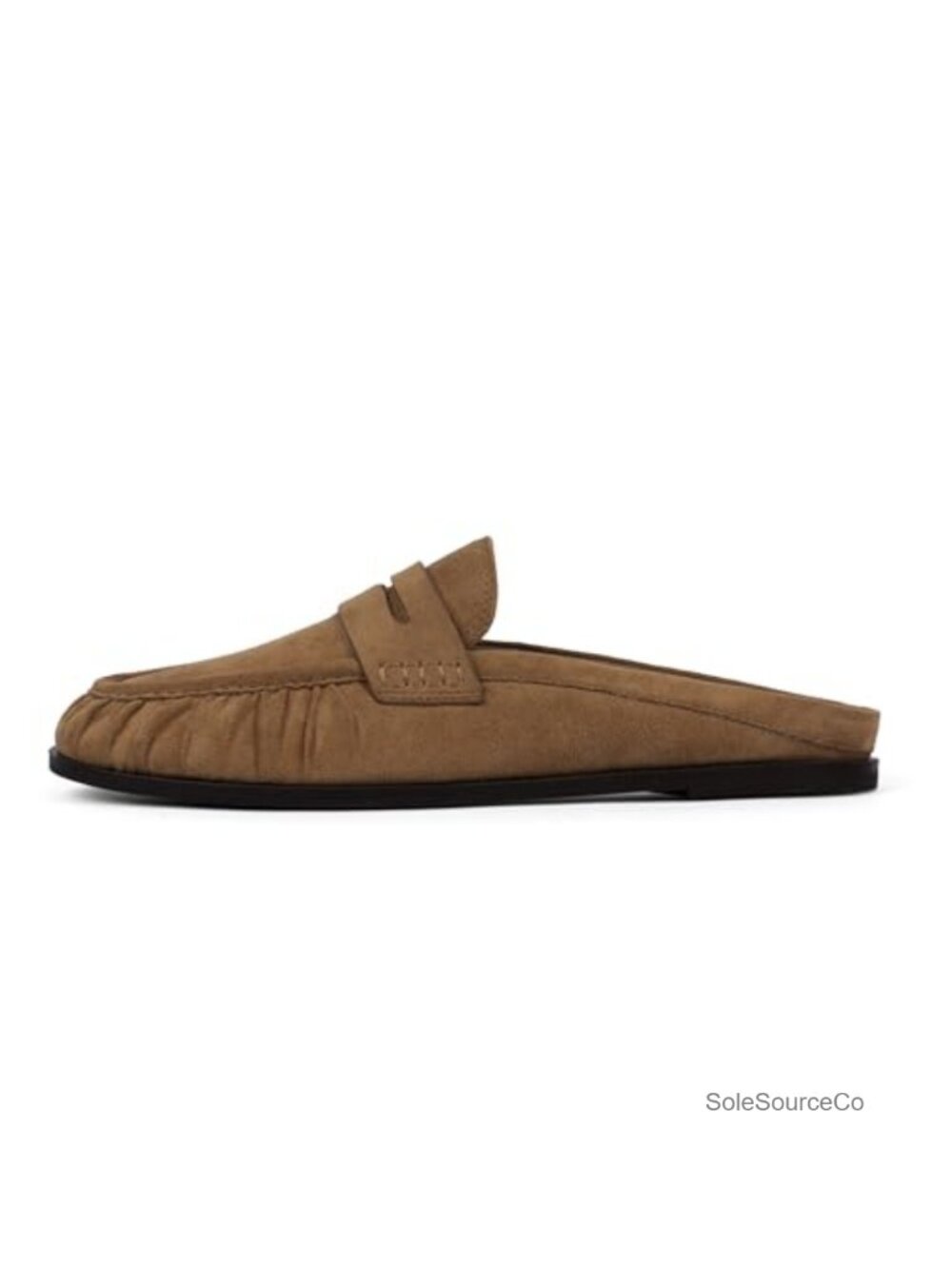 Faux Suede Mules for Women Ruched Toe Slip-On Flat Comfortable Work Travel